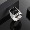 Simple Retro Black Cubic Glass Signet Ring for Men, Geometric Square Stainless Steel Ring, Fashion Punk Finger Jewelry Size 7-12