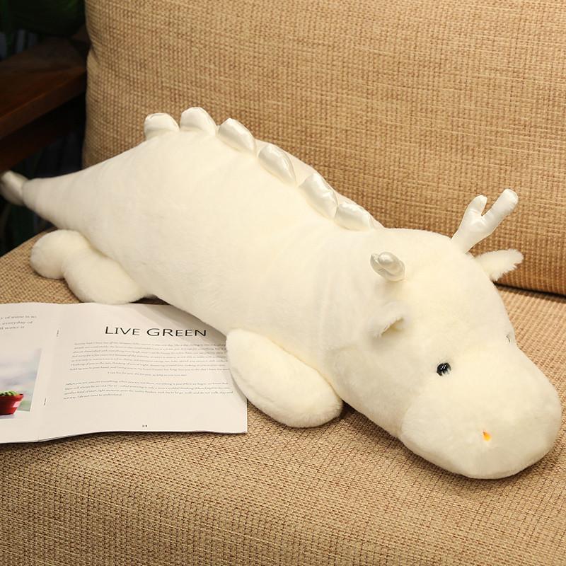 Kawaii Soft Fluffy Snow Dinosaur Plush Long Pillow Toys Cute Green White Dragon Stuffed Animals Cushion Dolls for Kid Gift Decor