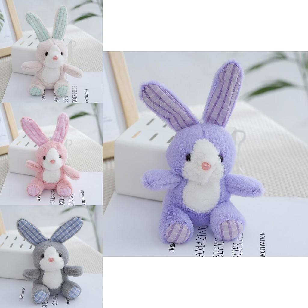 Adorable Checkered Long-eared Bunny Plush Toy Soft Stuffed Rabbit Doll For Kids