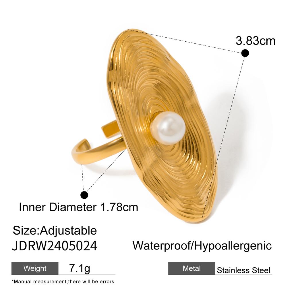 Uworld Fashion Pearl Leaf Ring Stacked Texture Strip Gold Color Adjustable Ring Women's Jewelry Gift For Her