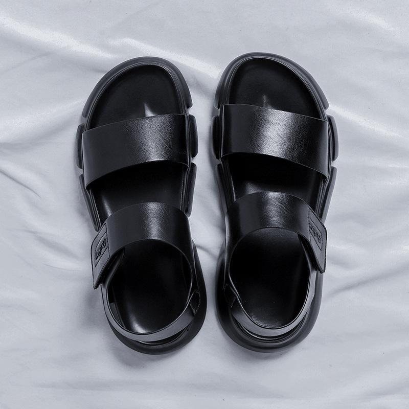 2025 Men's Cool Outdoor Slippers Men's Hollow Out Summer Sandals Leather Thick-soled Beach Shoes Non-slip Handmade Sandals