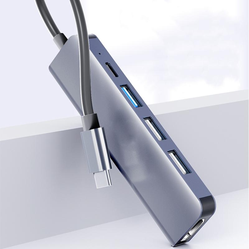 USB3.0 Type-C 4K 60Hz PD 60W Metal 5-in-1 Hub with Charging Ports for Mobile Phones-in Stock
