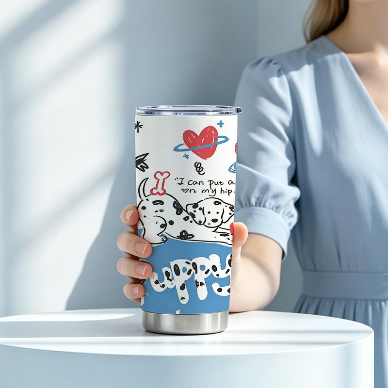 Car Tumbler 591ml(1 Random Straw Included)Planet Dalmatian Pup MotifSteel Straw Cup Large Iced Cup Car Cup 591ml Car Tumbler