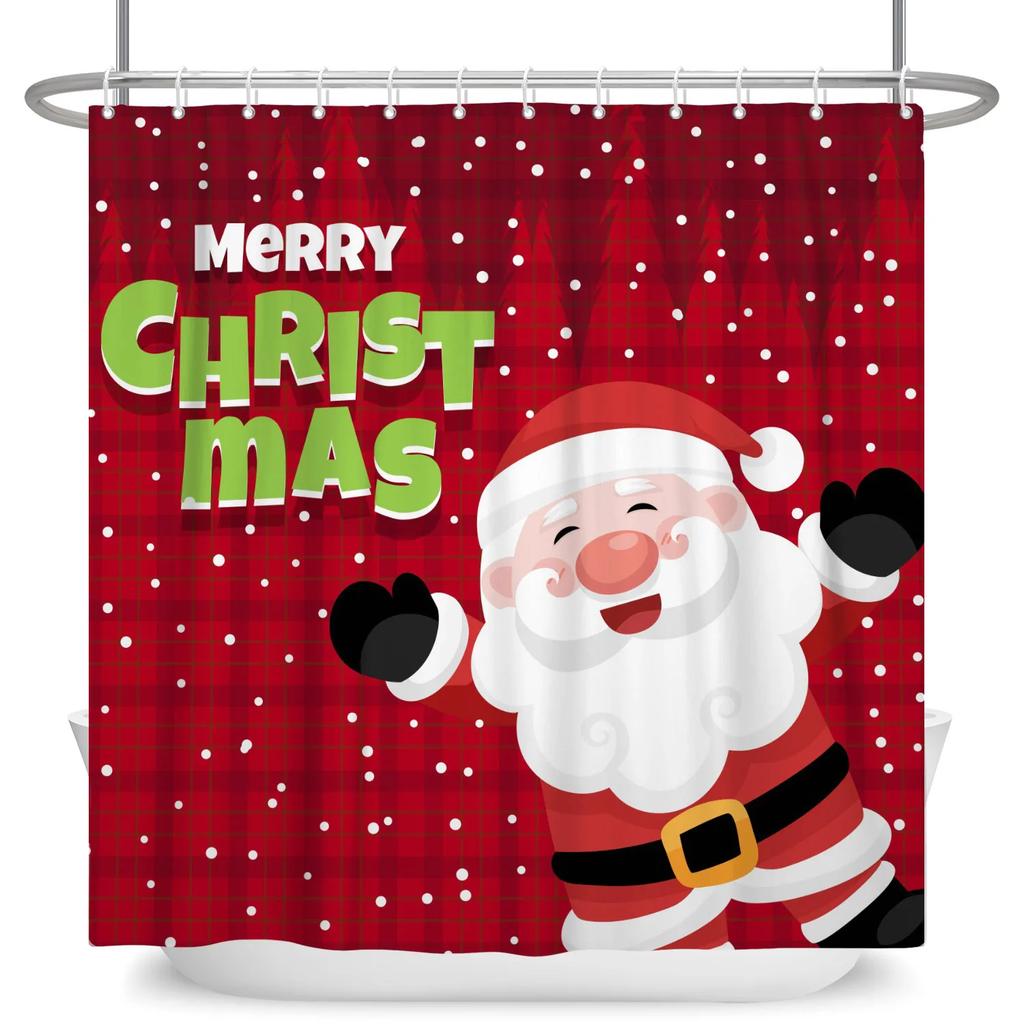 GAEMerry Christmas Duschvorhang Winter Schnee Weihnachtsmann Weihnachtsbaum Dekor Badezimmer Vorhänge Wasserdichte Badewannenwand