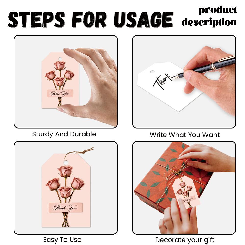 1set 80pcs 4 Styles Printed Paper Thank You Gift Tags Rectangle Flower 7.7x5.1cm Hole: 5mm 20pcs/style