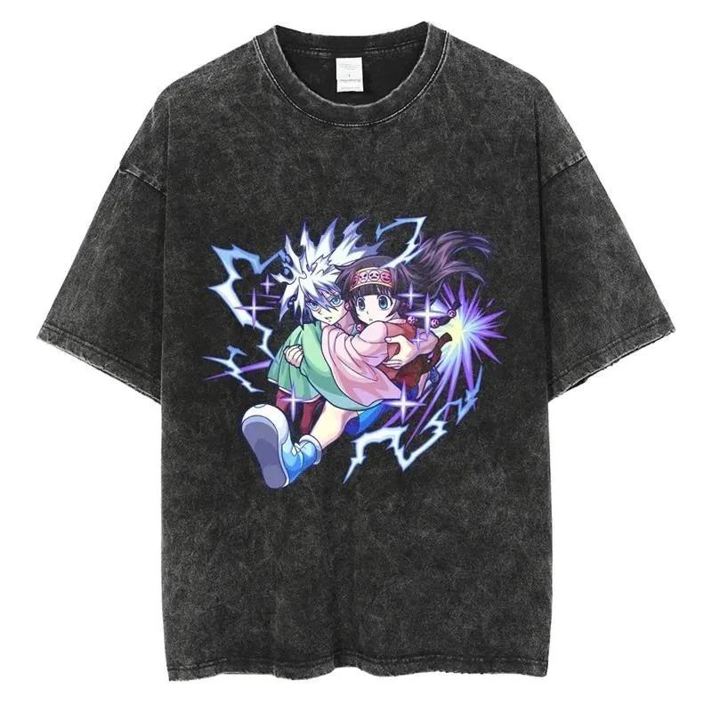 New Anime Hunter X Hunter Printed Tshirt Mens and Womens Washed Tshirt High Quality Vintage Cotton Tshirt Harajuku Top