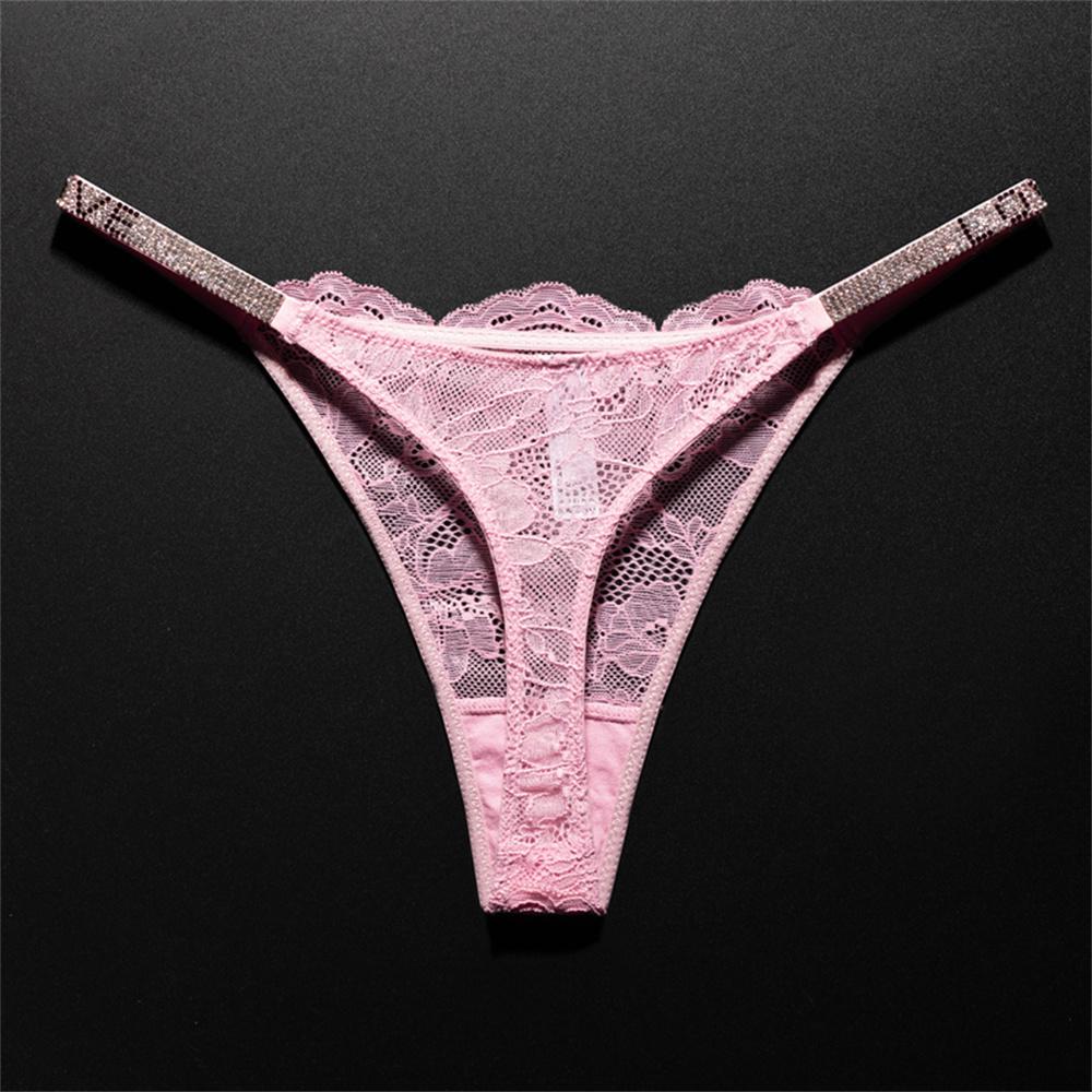 Sexy Crystal-Embellished Perspective Lace Thong Breathable T-back Underwear for Europe Women Transparent T-back Plus Size S-XL