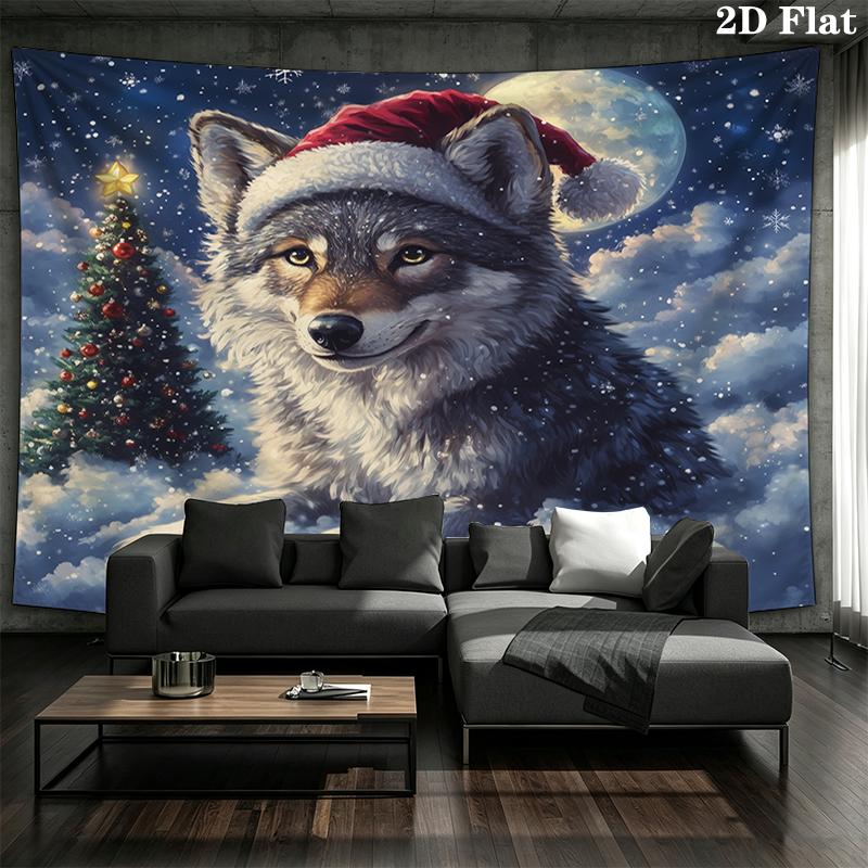 Weihnachtstiere Wandteppich, ästhetische bedruckte Stoffdecke, geeignet für Schlafzimmer, Wohnzimmer und Heimdekoration.