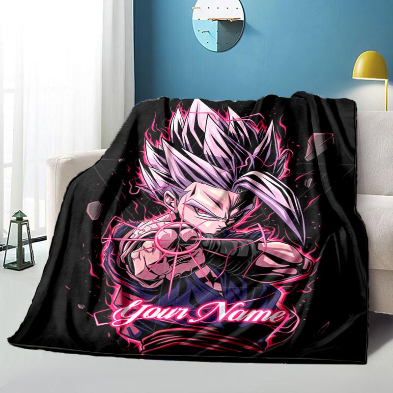 1PC Custom Name Super Saiyan Power flannel blanket versatile, all-season throw suitable for the living room, bedroom, camping, travel, and gift