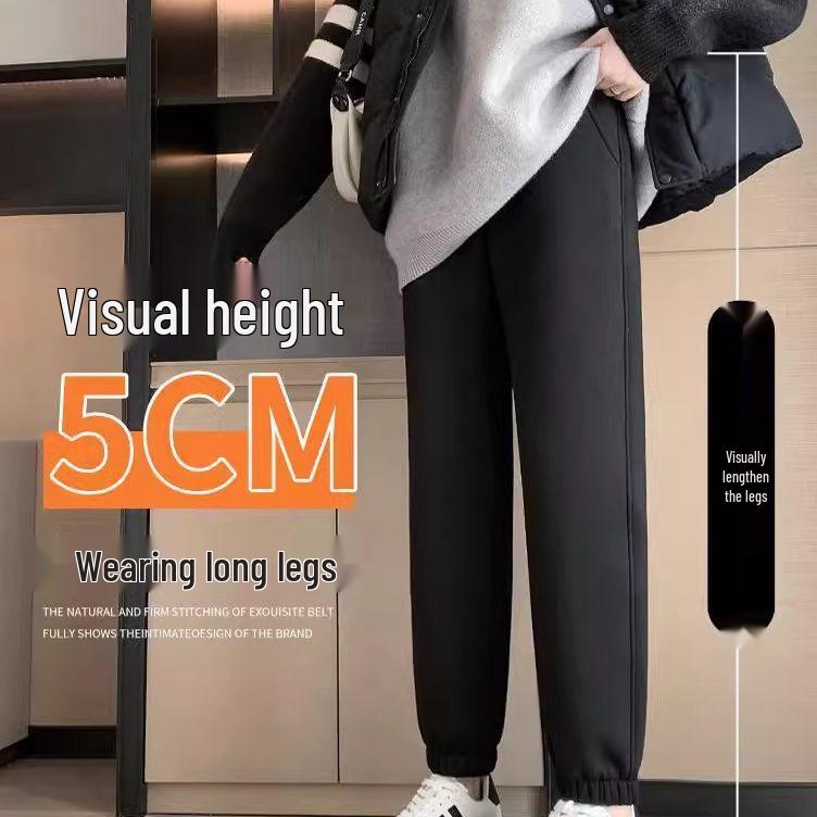 

Women s Grey High-Waisted Fleece-Lined Sweatpants – 2026 Spring Style, Thickened with Winter Lamb Wool, Cuffed. M, weight 95-108 jin
