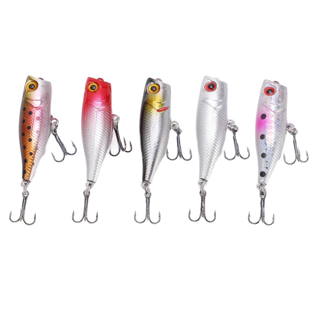 5pcs 4.5cm 3.5g Fishing Lures Bass Hard Baits Topwater Poppers Lures 3D Eyes Lifelike Swimbaits for