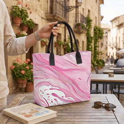  Pink Marble Pattern Tote Bag Casual Large Capacity Shoulder Handbag for Daily Use