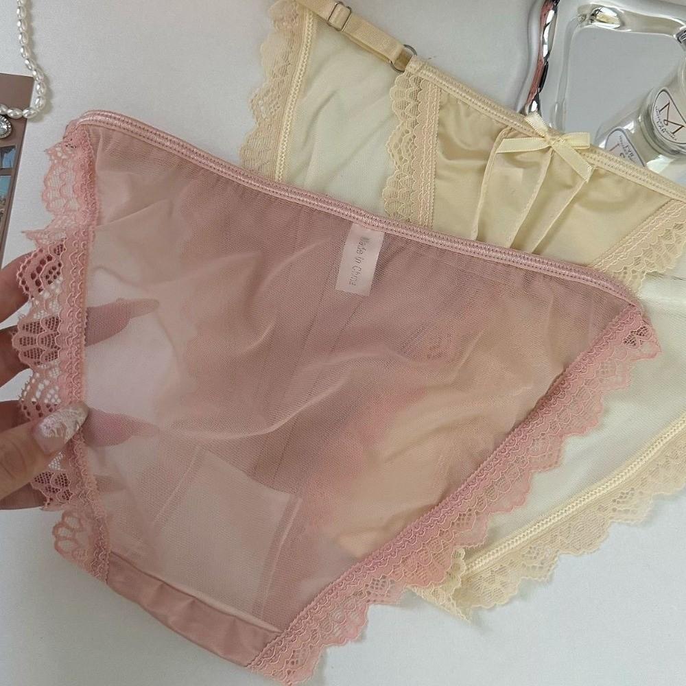 Low Waist Underwear for Women Bow Mesh Briefs Sweet Lace Panties  Girl