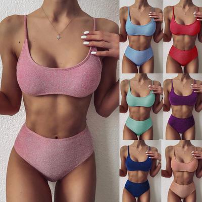 Mehrfarbiger hochtaillierter Bikini-Badeanzug mit Schlitz W85