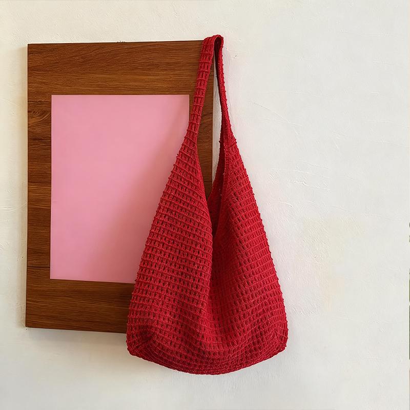 

Crochet Shoulder Bag Leisure Beach Hollow Handbag Solid Color Vacation Woven Totes Bag Summer