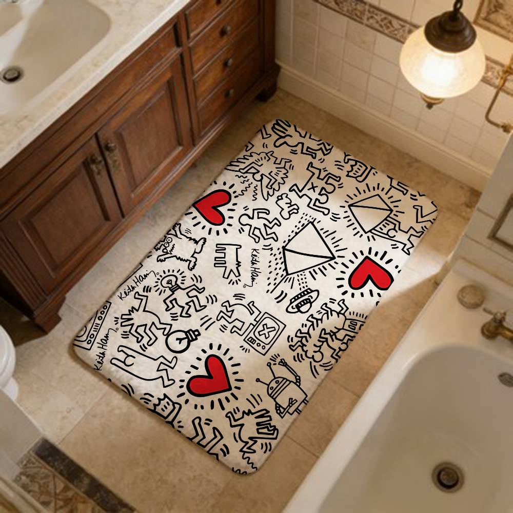 

K-Keiths H-Haring Room Mats Retro Multiple Choice Living Room Kitchen Rug Non-Slip Welcome Rug 40x60cm
