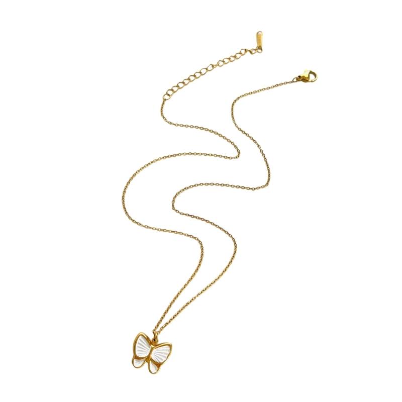 Elegant Butterfly Flower Stackable Necklace Adjustable Stainless Steel Chain For Women Daily Party Wear