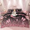 Homewish Initial Monogrammed Duvet Cover Set Black Pink Comforter Cover Set For Girls Butterfly Glitter Print Bed Set