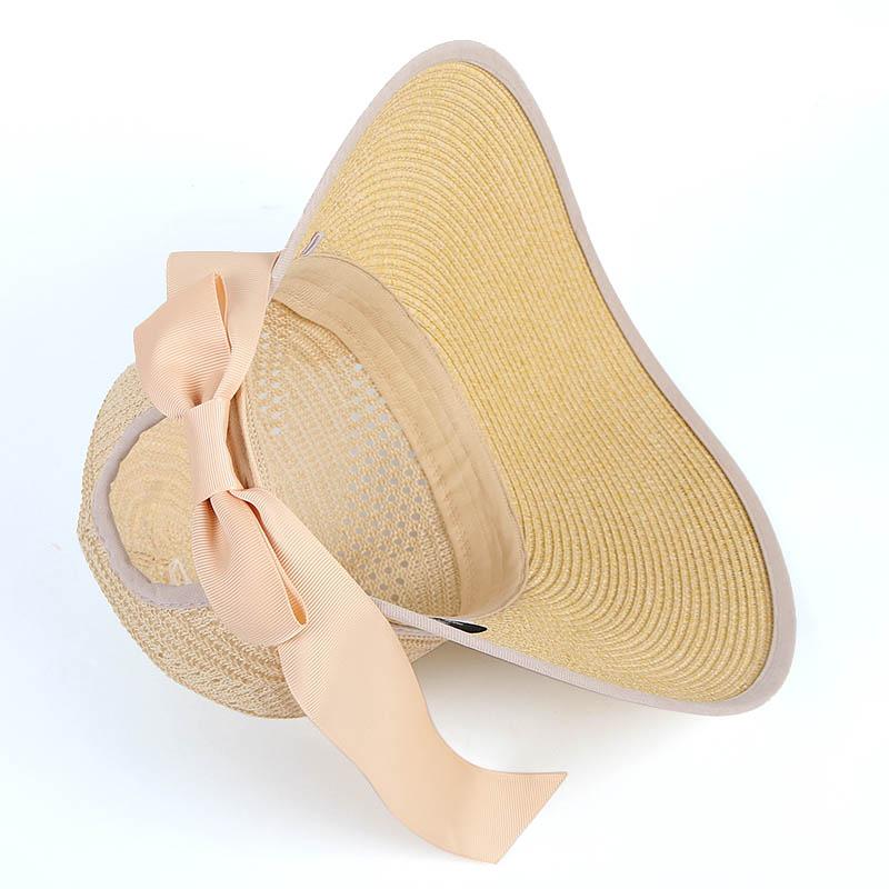 

Summer Sun Hat Women Beach Accessories Wide Brim UV Protection Visor Sunshade Cap Ladies Bowknot Korean Panama Floppy Sunhat 56-58cm бежевий