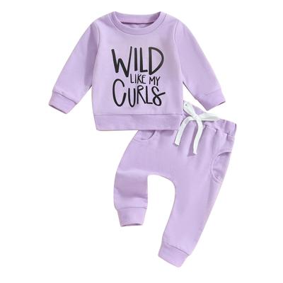 2-teiliges Outfit für Kleinkinder, Mädchen, 6 Monate, 12 Monate, 18 Monate, 24 Monate, 3 Jahre, mit Buchstaben-Aufdruck, Langarm-Sweatshirt und elastischen Jogginghosen, süße Baby-Herbstkleidung