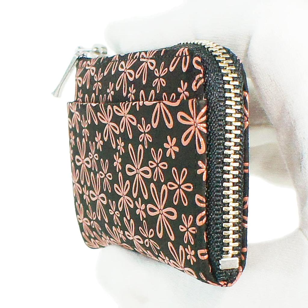 Indenya Inden Coin Purse, F Coin Purse 05, Deerskin, Black with Pink Lacquer, Snowdrop Pattern, 1005-51-160