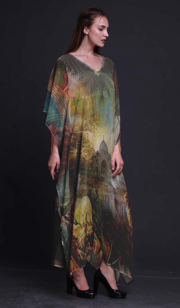 Phagun Tajmahal Monuments Ladies Plus Size Kaftan Summer Wear Beach Coverup Kimono