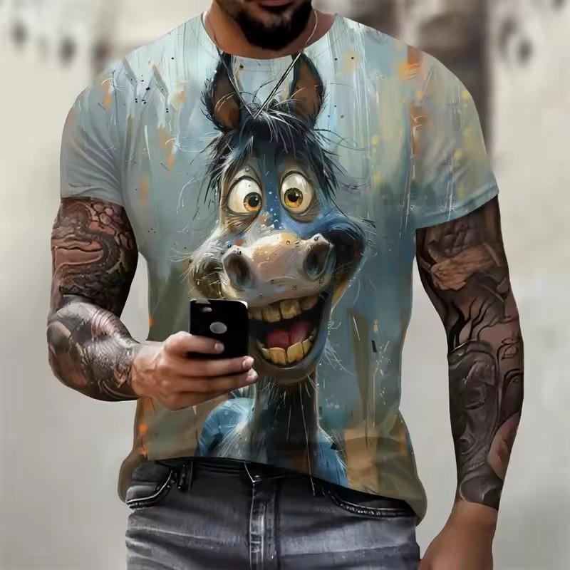 3D Printed Interest Animal T Shirt for Men Horses Donkeys Pattern Tees Round Neck Breathable Comfortable Short Sleeve T-Shirts