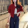 Retro Red Stand Collar Women's Slimming Baseball Jacket - Autumn/Winter Casual Outerwear