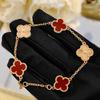 Laser-cut Clover Bracelet with High-end Red Agate Chalcedony for Women