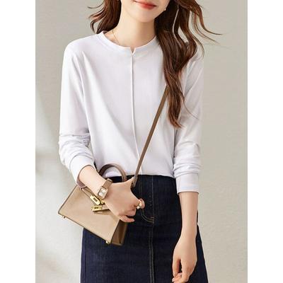 Frühlings- und Herbst-Temperament Vielseitiges Inneres Baumwoll-Langarm-T-Shirt für Damen mit Weißem Schlichtem Nischen-Oberteil als Äußeres Basic-Shirt