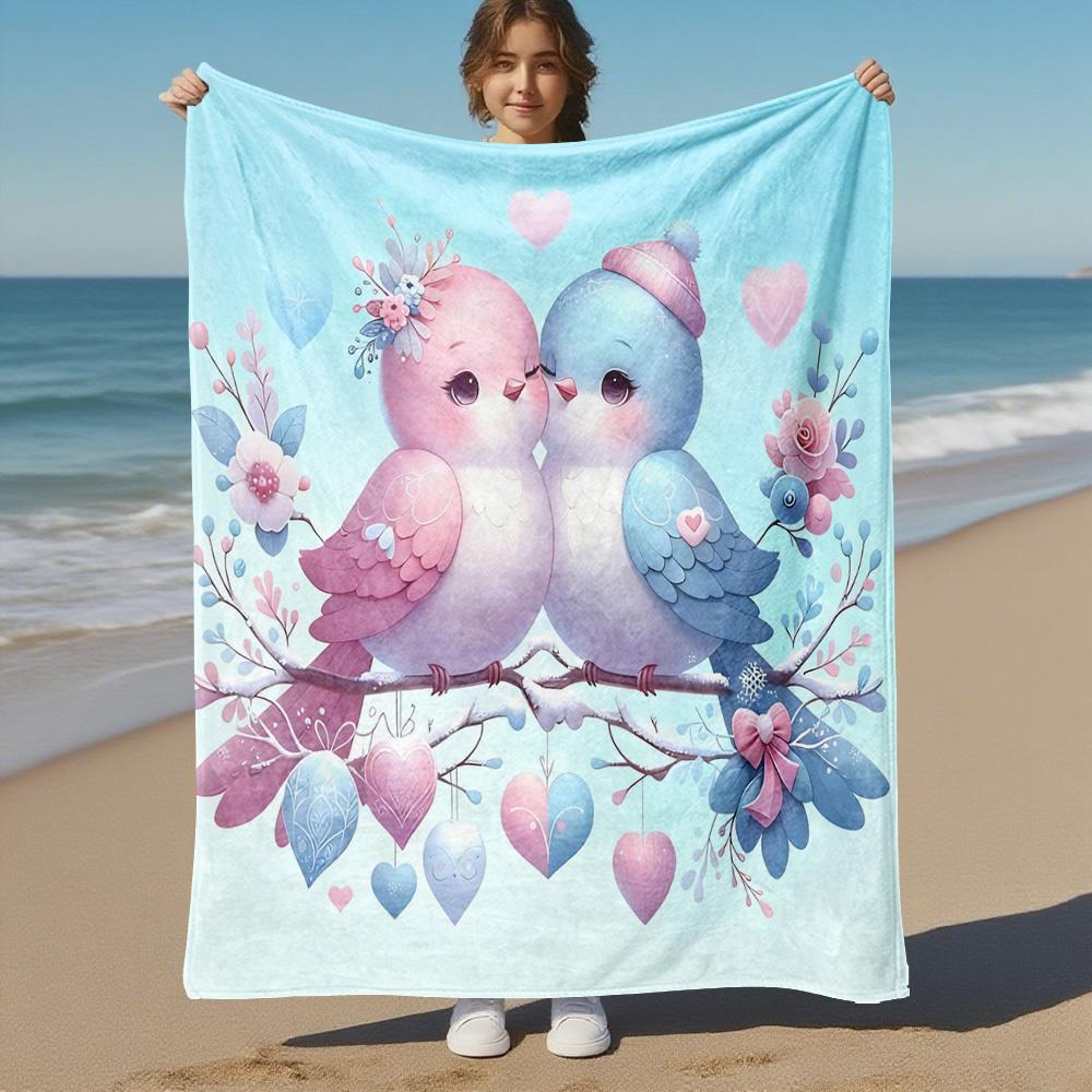 1pc love birds Outdoor Flannel Blanket Soft Warm All-Season Throw for Sofa Bed Car Camping Office, Cozy Gift Idea1313S