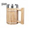 Oak Barrel Style Mug Wood Beer Mug, 600ml Stainless Steel Liner Stein, Large Capacity Rustic Tankard for Pub Home Bar Party Gift Easy Clean