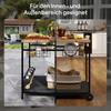 Serving Cart, Kitchen Cart, 2 Tiers, 4 Bottle Holders, In/Outdoor, Natural/Black