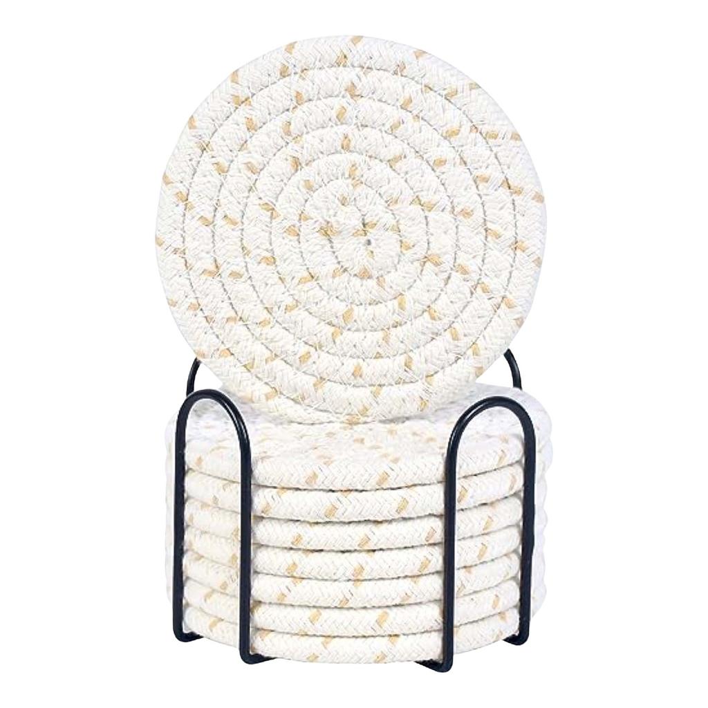 Cotton Rope Placemat 8-piece Set With Stand Household Cotton Thread Dining Table Insulation Mat  Mat Pot Mat