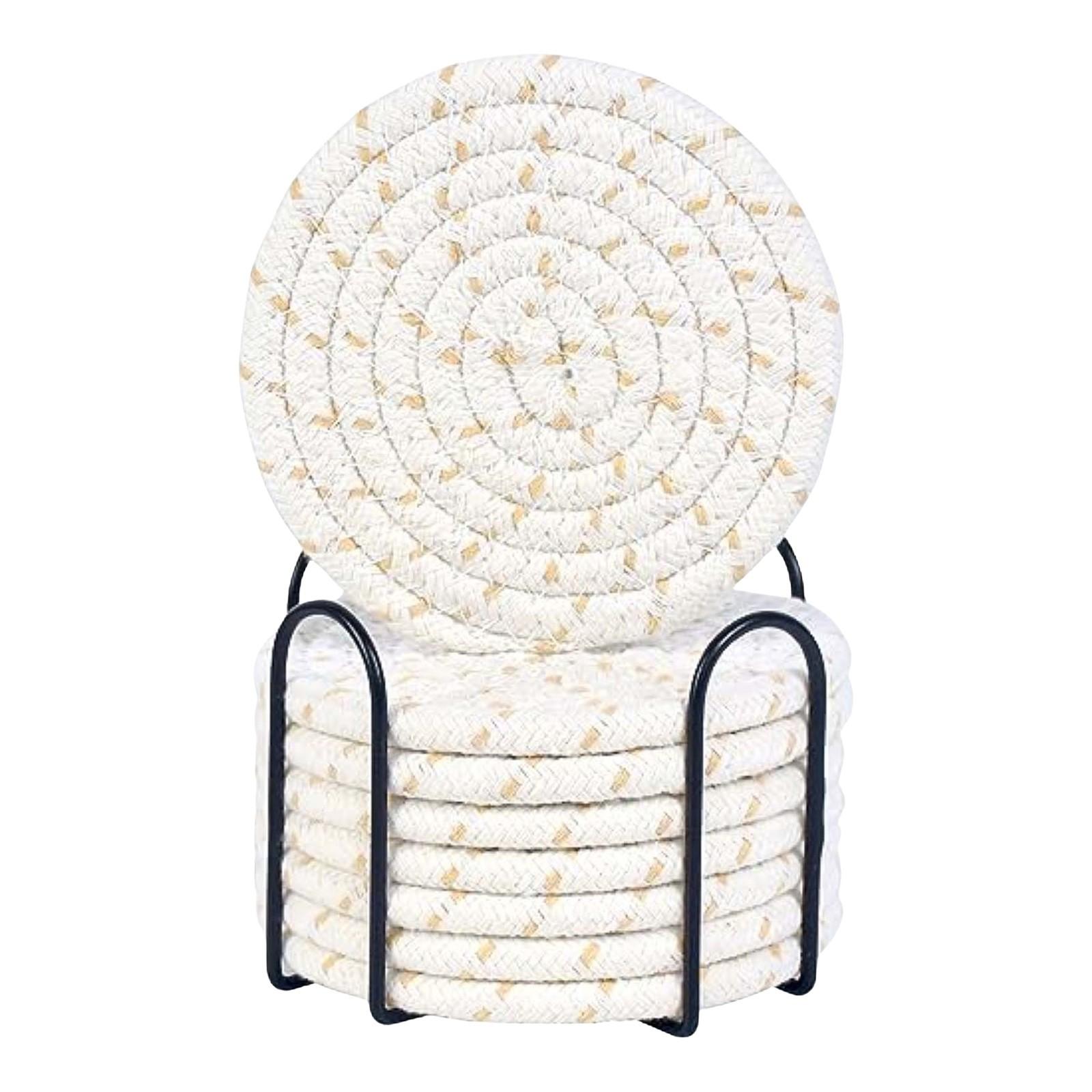 

Набор из 8 салфеток из хлопковой веревки с подставкой, изоляционный коврик для обеденного стола из хлопковой нити, коврик для горшка