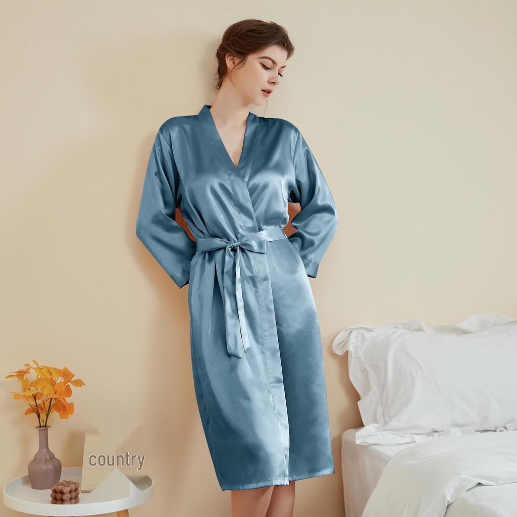 Satin Damen Frühling/Sommer Morgenmantel: Leichter Luxus, Kühlung, Neun-Ärmel-Pyjama und Bademantel