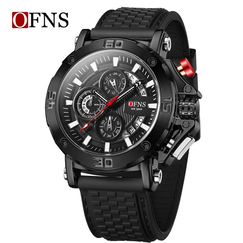 OFNS Men s Waterproof Sports Quartz Watch with Calendar, Six-Hand Multifunction.