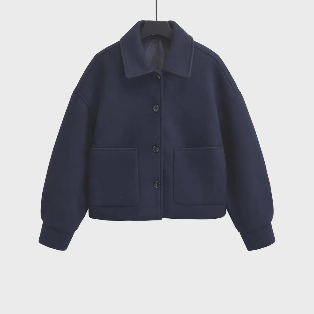 European and American Style Women's Woolen Lapel Coat - Single-Breasted Design 755241