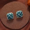 Vintage Morandi square stud earrings s925 silver needle with diamonds autumn and winter femininity personalized fabric ear jewelry