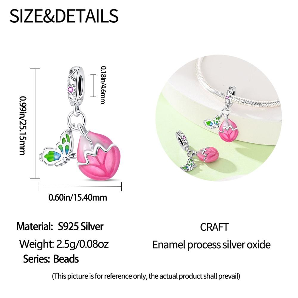copper Green Butterfly and Pink Flower Bag Dangle Charm Compatible With Do It Yourself Bracelets Necklaces Womens Romantic Jewellery