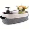 1pc Small Woven Storage Basket - Boho Decor Bathroom Organizer with Handles, 13"x5.9"x4" Natural Woven Fabric for Toilet Paper, Towels & Toiletries