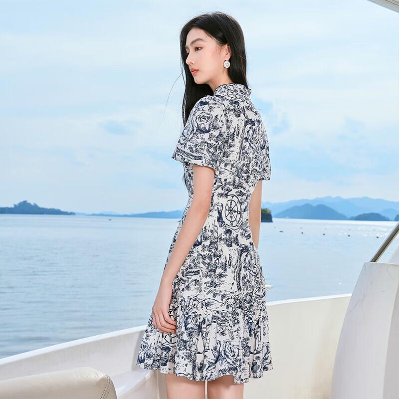 Elegant New Chinese Style Ink Print Puff Sleeve Cheongsam Dress
