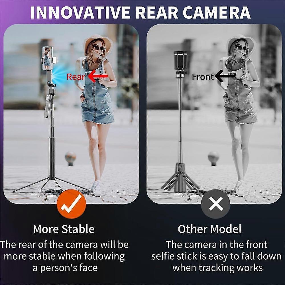 Q530TK Expandable Auto Face Tracking Tripod with Dual Lights 360° Rotating Metal Phone Stand Selfie Stick