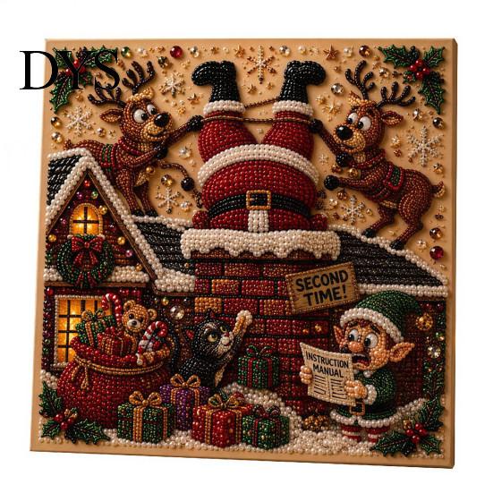 Creative Stocking Stuffers for Adults Christmas Faux Pearl Art Kit, DIY Rhinestone Painting 8" x 8", Cartoon Relaxing Hobby Stress Relief Snowman