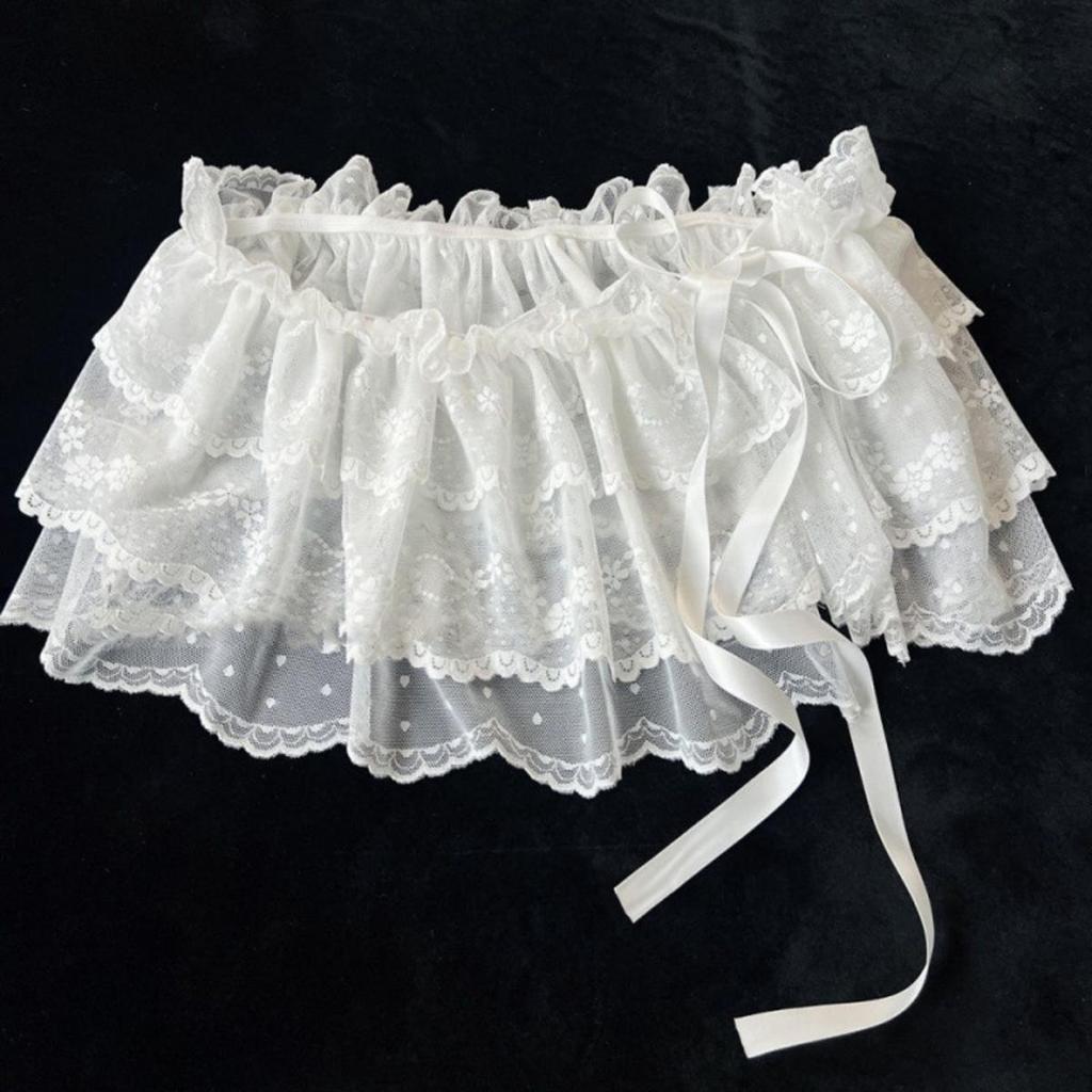 Korean Fashion Lace Irregular Skirt Curtain Flowers Lace Mesh Halfbody Skirt Women Summer Bottoms Jeans Decorative Hemline