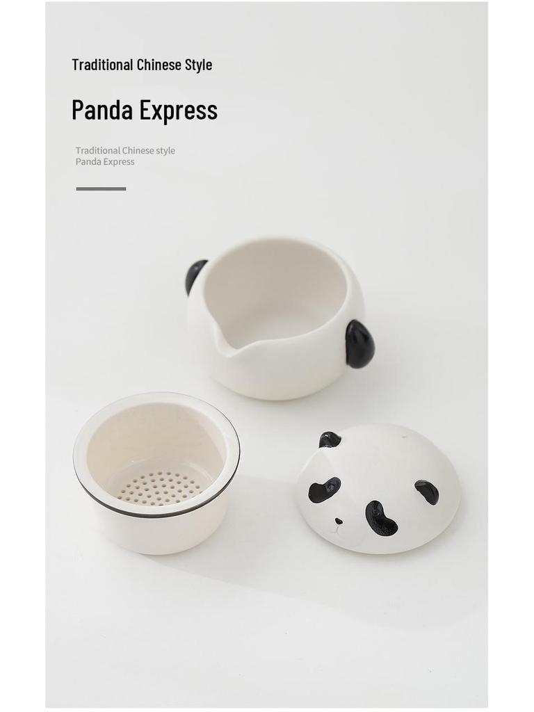 Red Panda Portable Tea Set: One Pot, Three Kung Fu Cups, Creative Ceramic Design