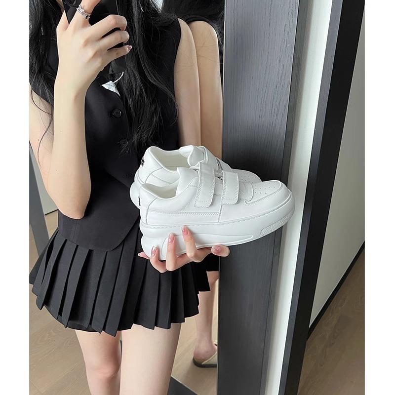 .Cm thick-soled autumn new smiley face Velcro heightening casual sports board shoes women's white shoes