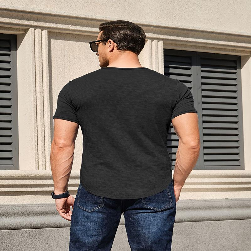 Herren Henry Kurzarm Klassischer Stil Muskelshirt Retro Täglich Lässig Herren Button-Up V-Ausschnitt T-Shirt Charmantes Geschenk für Freunde