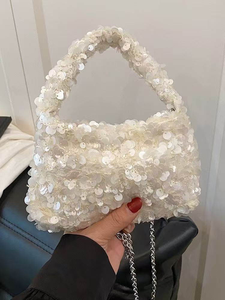 

JIAERDI Shining Beige Beading Messenger Bag Purse Women High Street Chain Beauty Hand Bag Female Fairycore Y2k Ceossbody Bags 20x12x2cm бежевый