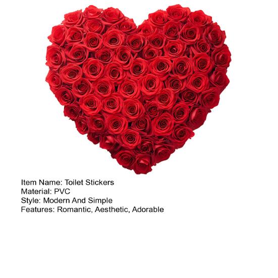 Valentine's Day Toilet Sticker Rose Flower Heart Shaped Toilet Lid Tank Decals Self-Adhesive Waterproof PVC Bathroom Wall Sticker